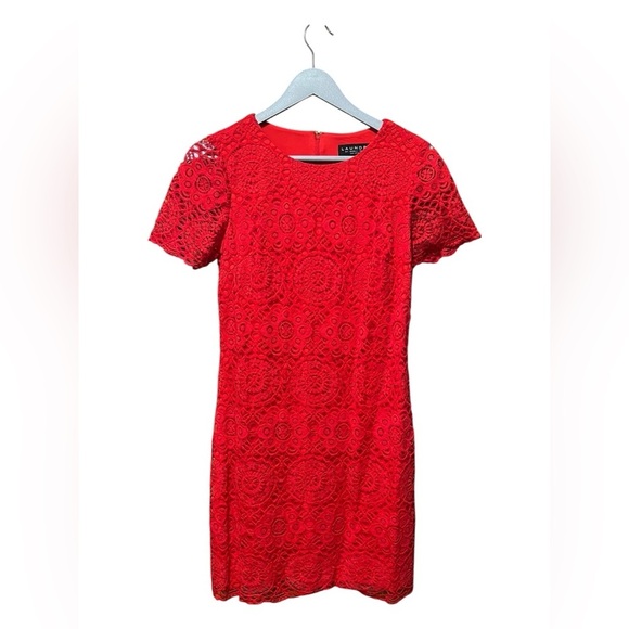Laundry by Shelli Segal Red Lace Mini Dress – Size 8P - Picture 1 of 5